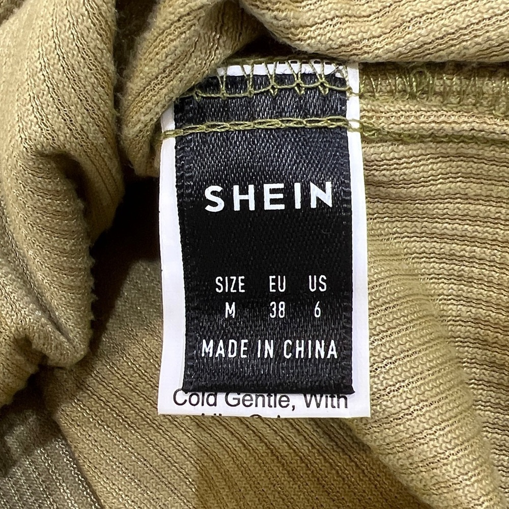 SHEIN Corduroy Mock Neck Belted Long Sleeve Dress Olive Green Size M - Picture 7 of 11